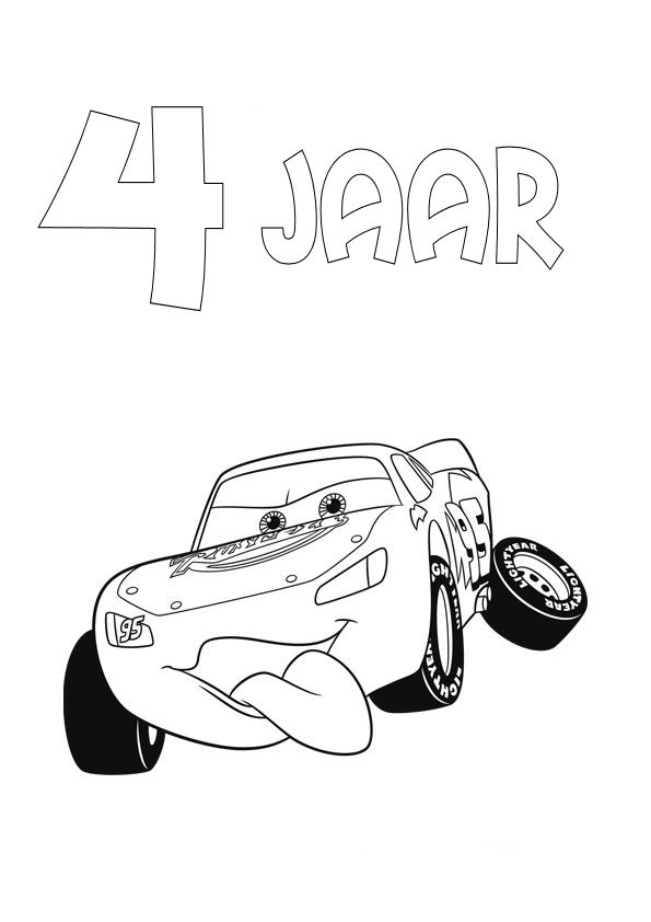 Kidsnfun Kleurplaat Cars verjaardag Bliksem 4 jaar